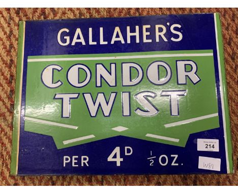 A VINTAGE ENAMEL DOUBLE SIDED SIGN, "GALLAHER'S CONDOR TWIST" &amp; "PARK DRIVE" 