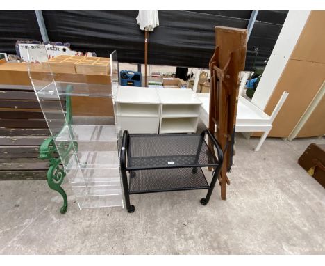 TWO RACKS AND A VINTAGE IRONING BOARD 