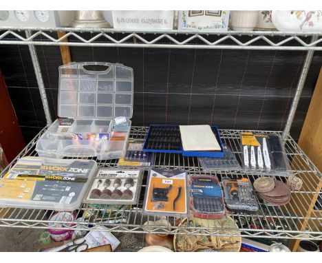 A QUANTITY OF TOOLS TO INCLUDE 34 PIECE TAP AND DIE SET, SCREW DRIVER SETS, 12 PIECE RECIPROCATING SAW BLADES ETC. 