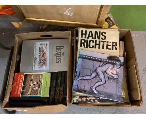 SIX BOXES OF FIRST EDITION BOOKS THE BEATLES ANTHOLOGY, RONNIE WOOD A ROCK &amp; ROLL DIARY, HANS RICHTER,  JONATHAN BOROFSKY