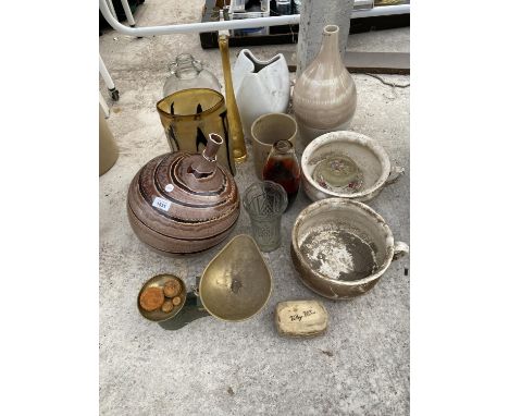 A SET OD SCALES AND WEIGHTS, PLANTERS ETC 