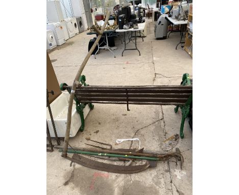 VARIOUS TOOLS TO INCLUDE A VINTAGE SCYTHE ETC. 