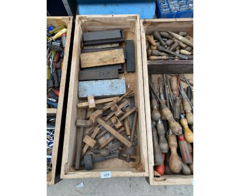 ONE WOODEN BOX TO INCLUDE JOINERY TOOLS 