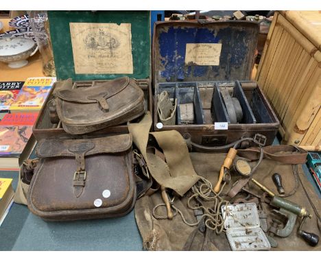 A SELECTION OF ARMY LEATHER CARRY BAGS ETC 