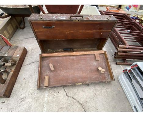 A VINTAGE WOODEN JOINER'S CHEST 