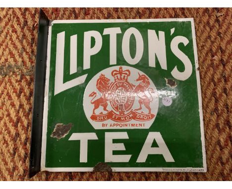 A VINTAGE ENAMEL DOUBLE SIDED SIGN "LIPTONS TEA" 