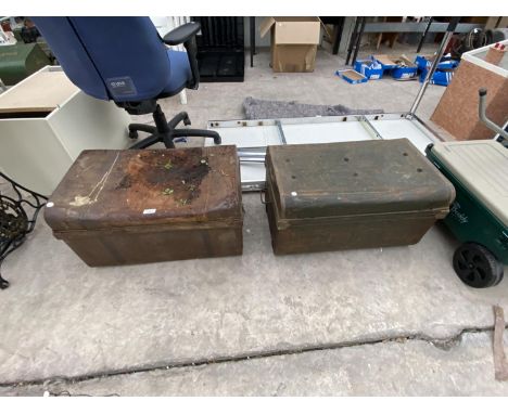 TWO VINTAGE TIN TRUNKS 