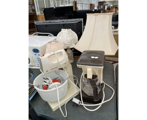 A MORPHY RICHARDS EASIMIX WITH CERAMIC BOWL, A SELECTION OF LAMPS AND A COFFEE MAKER 