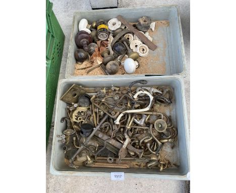 TWO BOXES OF VARIOUS VINTAGE DOOR KNOBS AND FURNITURE 