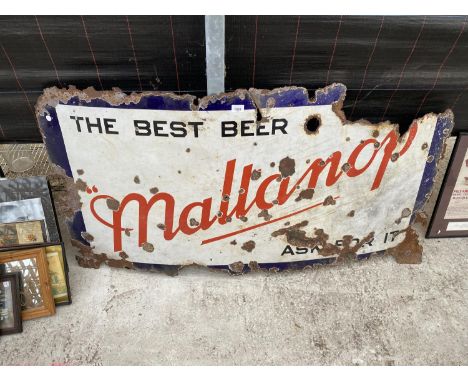 A VINTAGE ENAMEL MALLANOP BEER SIGN 