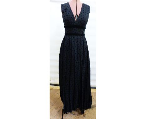 1960's black satin and velvet evening gown, bearing label 'Marcel Fenez, designed by Roland Klein', a Frank Usher long-sleeve
