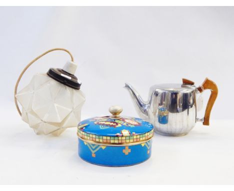 Mixed lot to include a Noritake circular lidded pot with geometric decoration, two Picquotware teapots, a ceramic tile, ceili