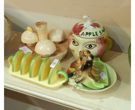 Carltonware trinket dish, toast rack, condiment set and 'Apple Sauce' pot by Price (5) 