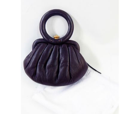 Vintage soft brown ruched leather bag by Greta of Italy, the handles of circular form in leather 