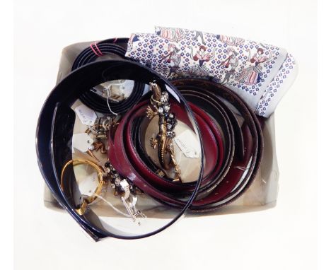 Gentleman's Gucci belt, a gentleman's Louis Vuitton belt, a brown leather Valentino belt, another leather belt, a vintage sca