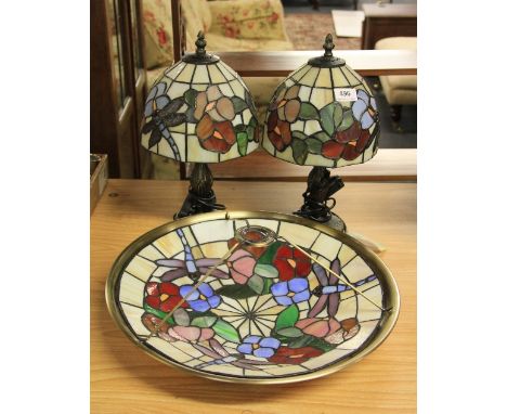 Two Tiffany style table lamps and a ceiling light