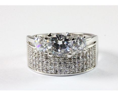 A .925 silver and cubic zirconia double ring. Size R