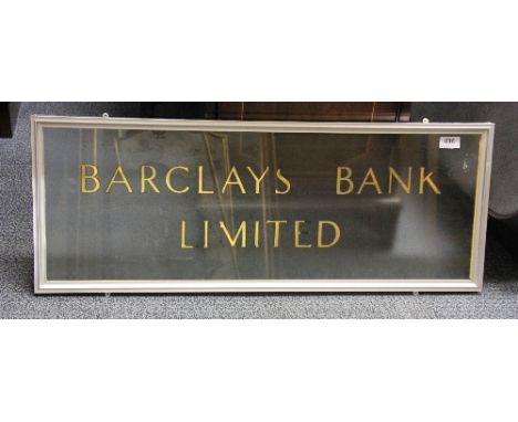 Vintage glass Barclays bank sign. (32x82cm)