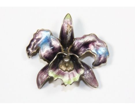A lovely .925 silver and enamel orchid brooch. Makers mark PPG W.4cm
