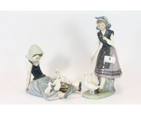 Two medium sized Lladro figures of girls with geese, tallest H.27cm