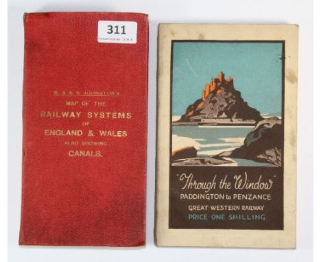 A W and A K Johnston's canvas map of the railway and canal systems of England and Wales with a Great Western Railways Padding