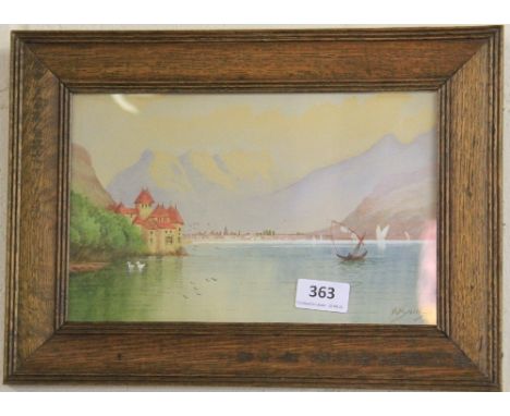 R. Banks (British) oak framed watercolour of the Italian Lakes 36 x 26cm