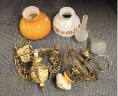 2 Hanging oil lamp style light fittings