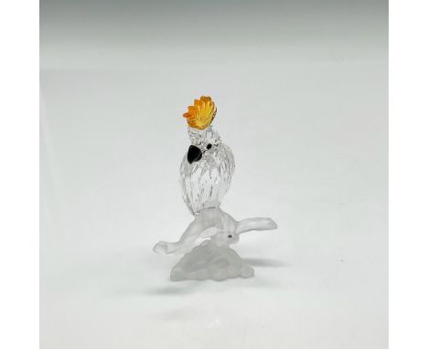 Part of the Feathered Friends collection. This clear faceted figural is striking with his yellow crystal crest, black crystal