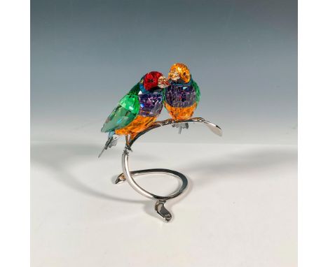 Stunning pair of lead crystal; Gouldian Finches that sparkle in colorful crystal such as peridot and violet. They sit on a si