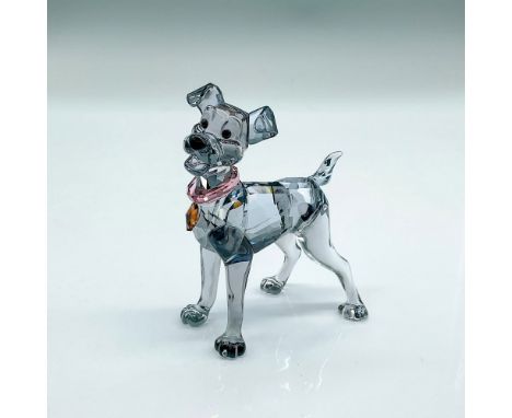 Sparkling figure of the Disney character Tramp in lavender grey crystal, pink crystal collar, topaz crystal dog tag. Part of 