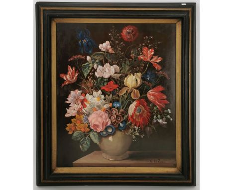 VAN DE REEM, C. R. (Maler des 20. Jh.), Gemälde: "Blumenstillleben", Öl auf Sperrholz, unten rechts signiert "C. R. de Reem".