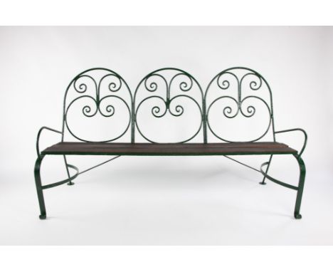 An unusual wrought iron and wooden seatearly 20th century 186cm wideArchitectural, Garden ornament, Garden seating, Garden fu