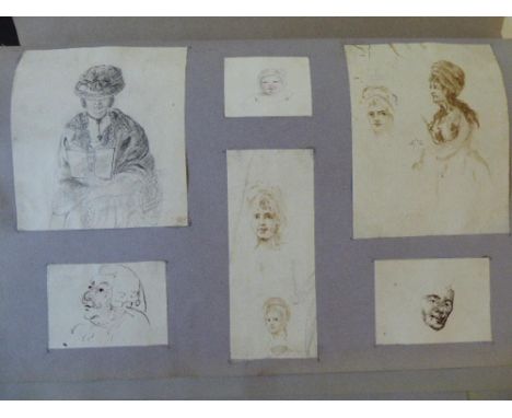 An album of portrait sketches, caricatures and figure studies, some related to Strawberry Hill and the Walpole family, early 