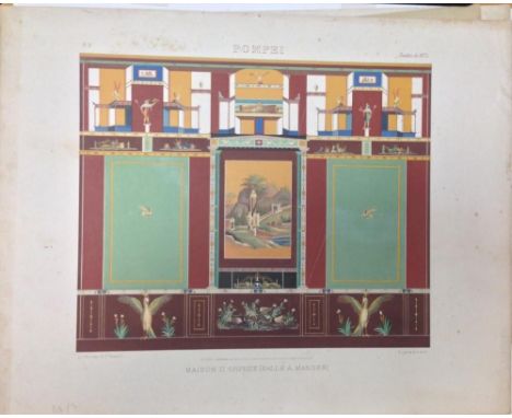 A collection of prints, including POMPEII - Dipinti Murali Scelti di Pompei, 7 chromolithographic plates of wall paintings in