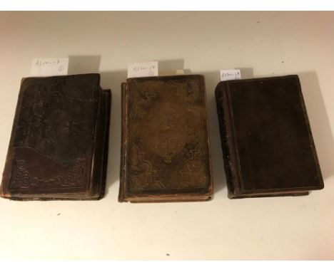 Three 17th century 8vo Bibles. R. Barker 1617, King James version, engraved titles ruled in red, genealogies at front, one le