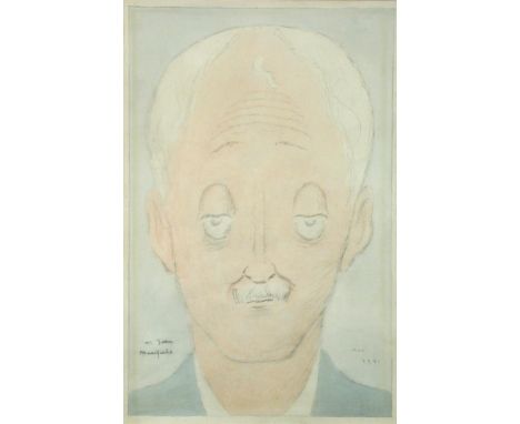 Sir Max Beerbohm (1872-1956), head portrait of John Masefield, pencil and watercolour, signed and dated 'Max 1931', 32 x 20.5