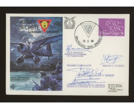 1980 Secret Army in Louvain cover signed by 5 members of the Resistance. Address label, fine.