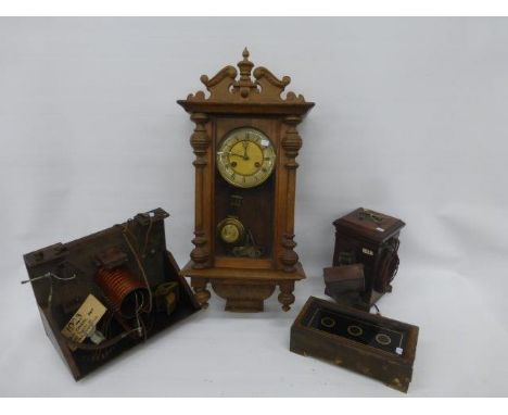 Yesterday's World Museum Antiques Shop - an Edwardian Vienna style wall clock, a mahogany cased bell, an early Crystal Set, c