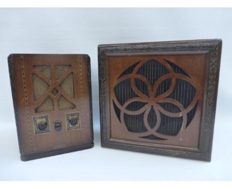 A Bestone inlaid walnut cased radio and a Celeston cased speaker. 