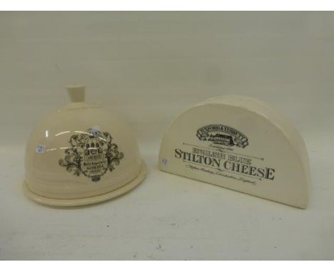 A Fortnum and Mason ceramic camembert cheese dome and dish and a Tuxford & Tebbutt stilton ceramic cheese dish.