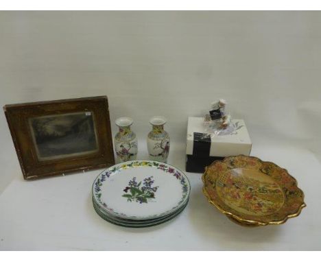 Four Royal Worcester herb planters, a quantity of Chinese vases and a signed and framed pencil sketch by M. LOUISE INGLIS, da