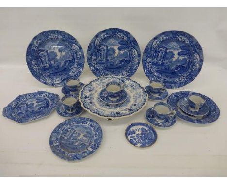 A selection of Copeland Spode's Italian blue and white ceramics including six matching cups and saucers; also a Victorian blu