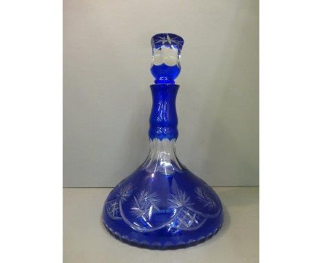 A blue Bohemian cut glass ship's decanter.