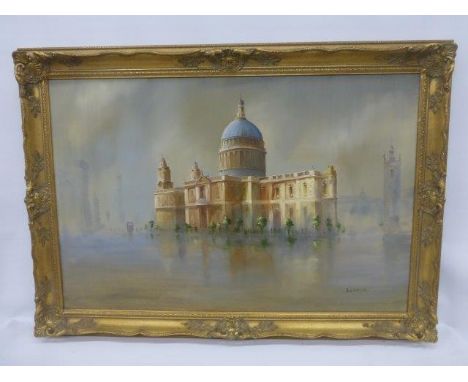 JACK. R. MOULD (1925-1998) - an oil on canvas titled 'November Sun', St. Paul's London, signed to the lower right, 35 1/2 x 2