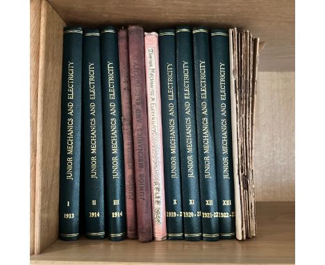 Junior Mechanics and Electricity (Percival Marshall &amp; Co), Volumes 1 (1913), 2, 3, 6, 7, 9 to 13 along with 14 loose maga