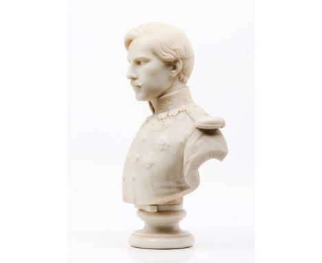 Anatole Calmels (1822-1906)King Pedro VWhite marble sculpture Signed and dated 1866 (minor restoration to an epaulet)Height: 