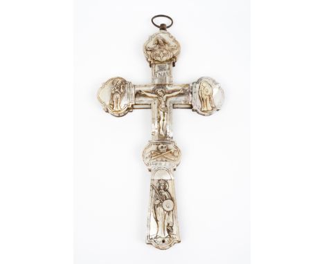 A crucified ChristPart mother-of-pearl coated olive wood Incised and sgrafittoed decoration Palestine, 19th century (minor lo