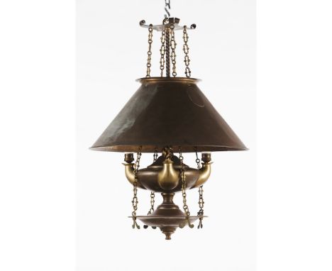 A two branch ceiling oil lamp wired for electricityBrass80x60cm 