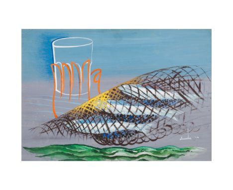 Almada Negreiros (1893-1970)"Peixes na Rede e copo na mão sobre o mar"Gouache on paperSigned and dated 34Provenance:Colecção 