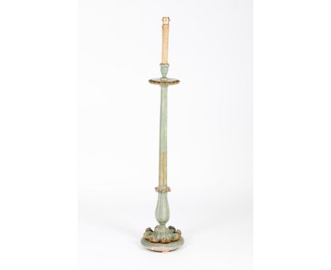A candlestandWoodCarved and painted decoration(adapted to lamp, evidence of woodworm)127 cm